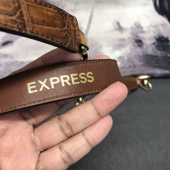 Express Womens Genuine Leather Chain Belt Medium Brown Animal Print Embossed - Picture 8 of 12